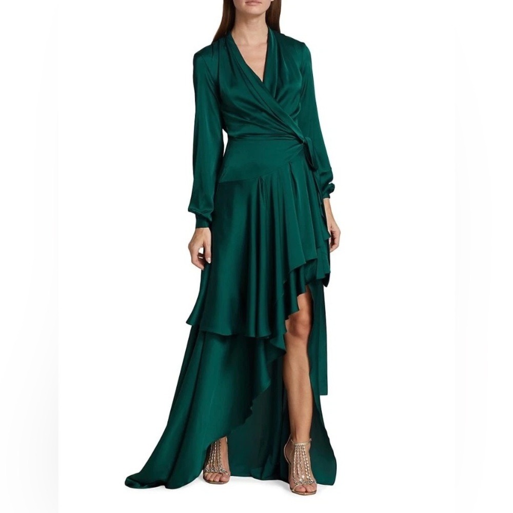 Patbo High-Low Layered Prussian Green Wrap Dress size US 0